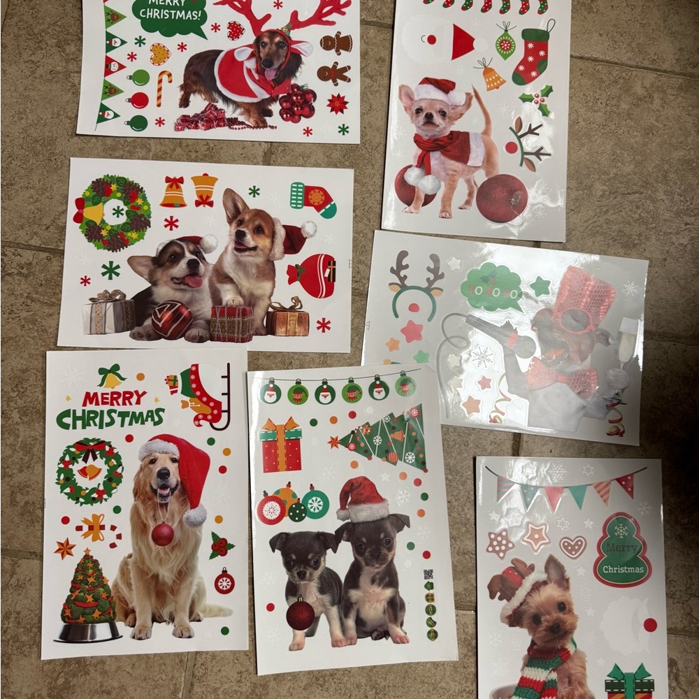Christmas Dogs window decals Sticker Set